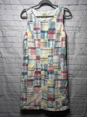 L.L.Bean Womens VTG Patchwork Madras Sleeveless Dress Sz 8 Cottagecore